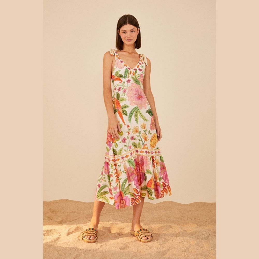 Vestido Farm Midi Estampado Flor de Verão - Dom Store Multimarcas Vestuário  Calçados Acessórios