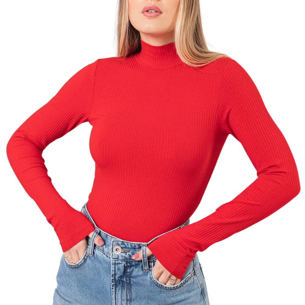 Blusa Canelada Colcci Manga Longa Feminina Vermelho - Dom Store Multimarcas  Vestuário Calçados Acessórios