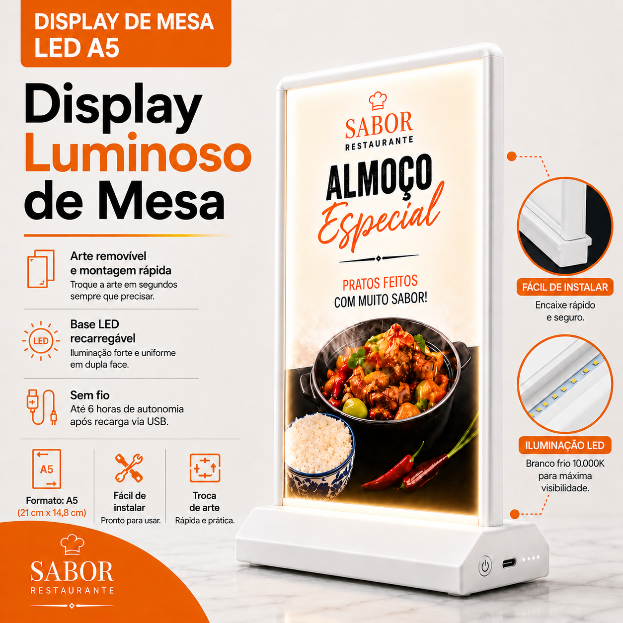 Display de Mesa LED A5 Dupla Face Recarregável - SEMCO Displays ...