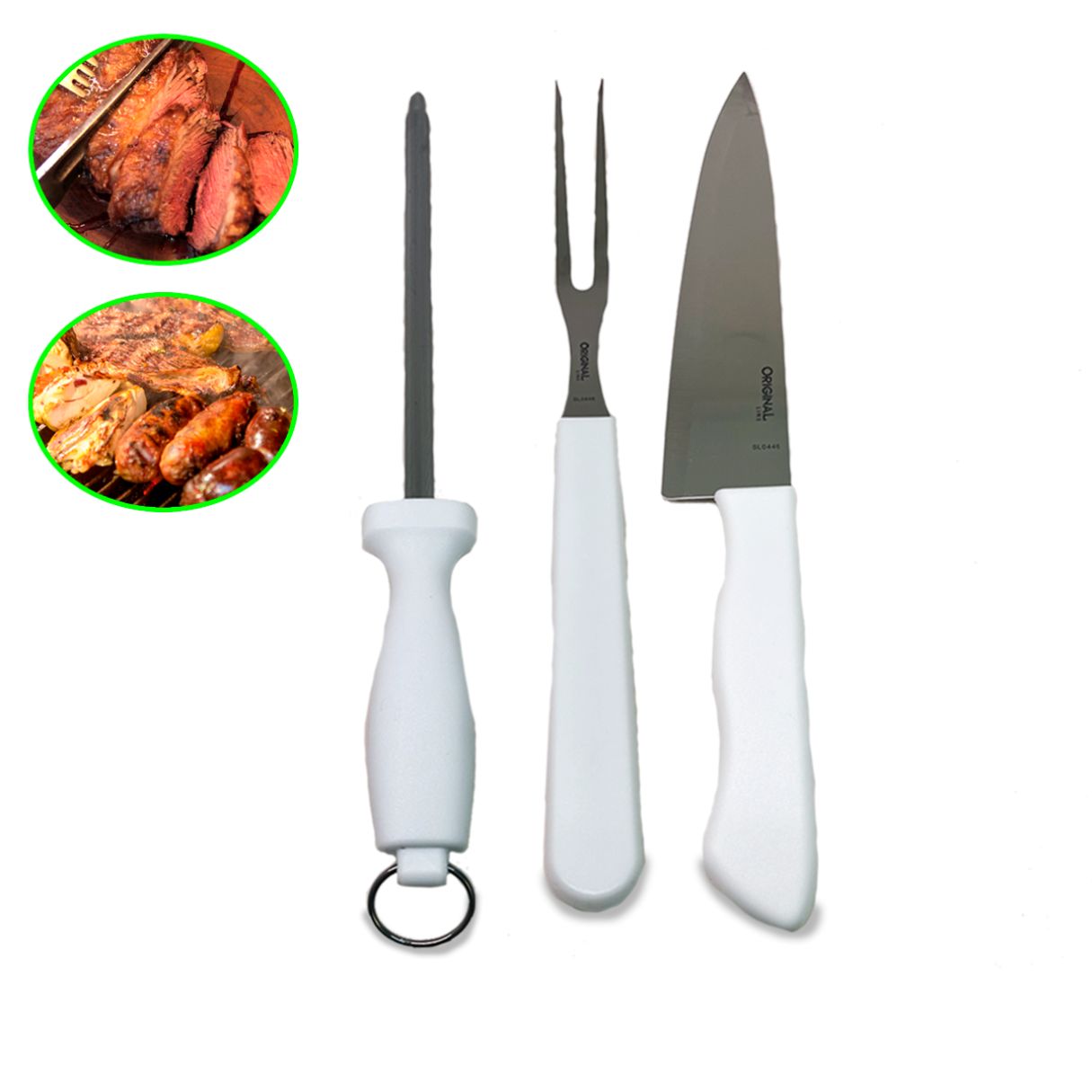 Kit para Cozinha 3 Peças Garfo Faca e Chaira Kala