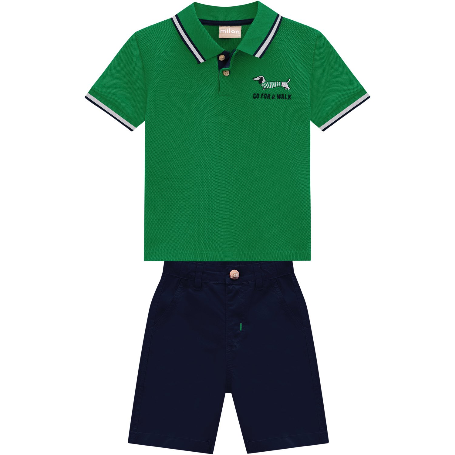 Conjunto Infantil Masculino de Camisa Polo + Bermuda - Milon - Alecrim Kids