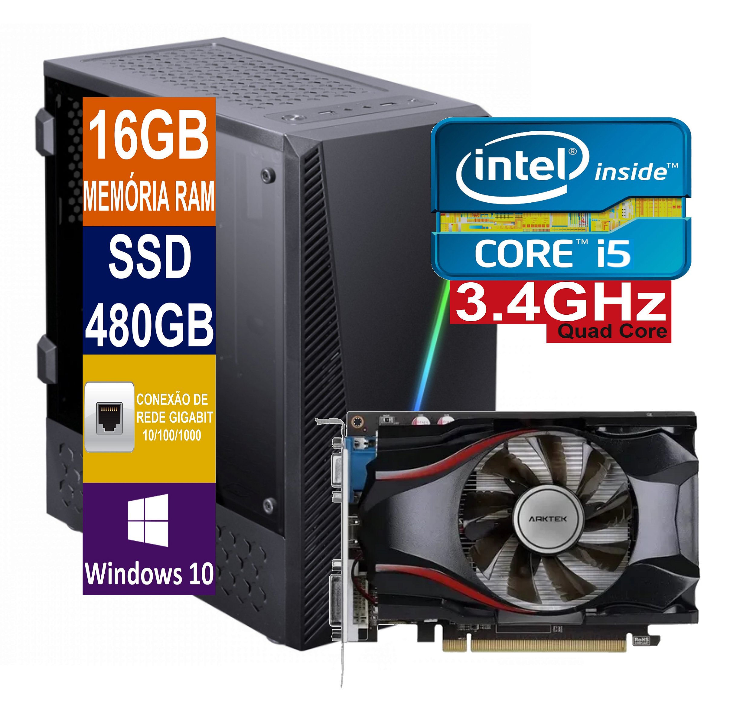 Pc Gamer Completo I5 16gb Ssd 480gb Placa De Video 2gb Kit