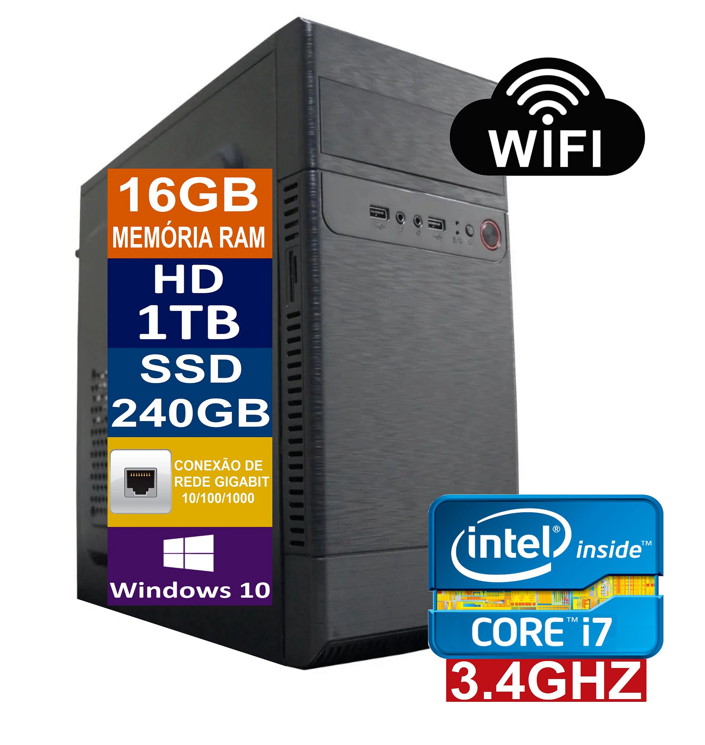 Computador Intel Core I7 3770 - 16GB RAM - SSD 240GB - HD 1TB - 500w - Tech  Power Shop