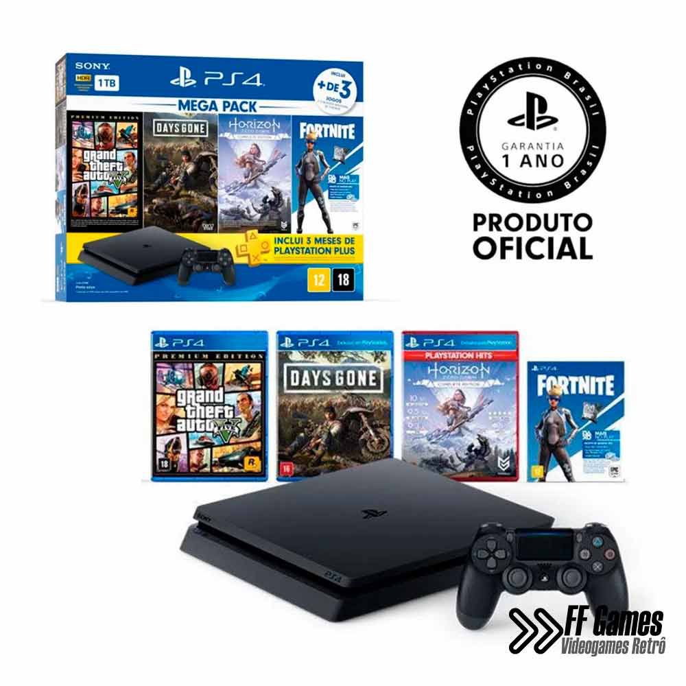 Console Sony Playstation 4 Slim Mega Pack, Com Controle Sem Fio