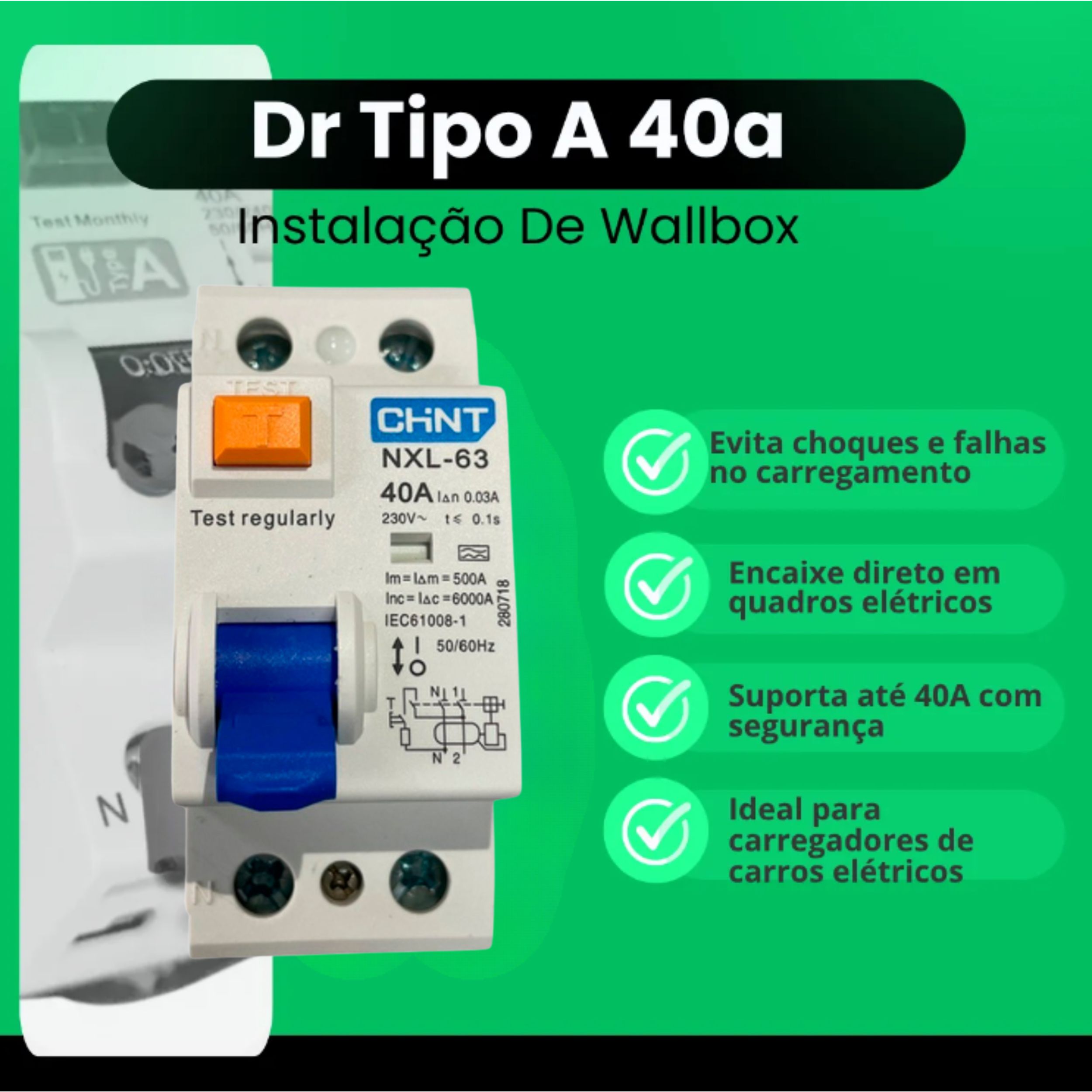 Interruptor Diferencial 2P 40A 30mA Chint Classe A | Proteção DR