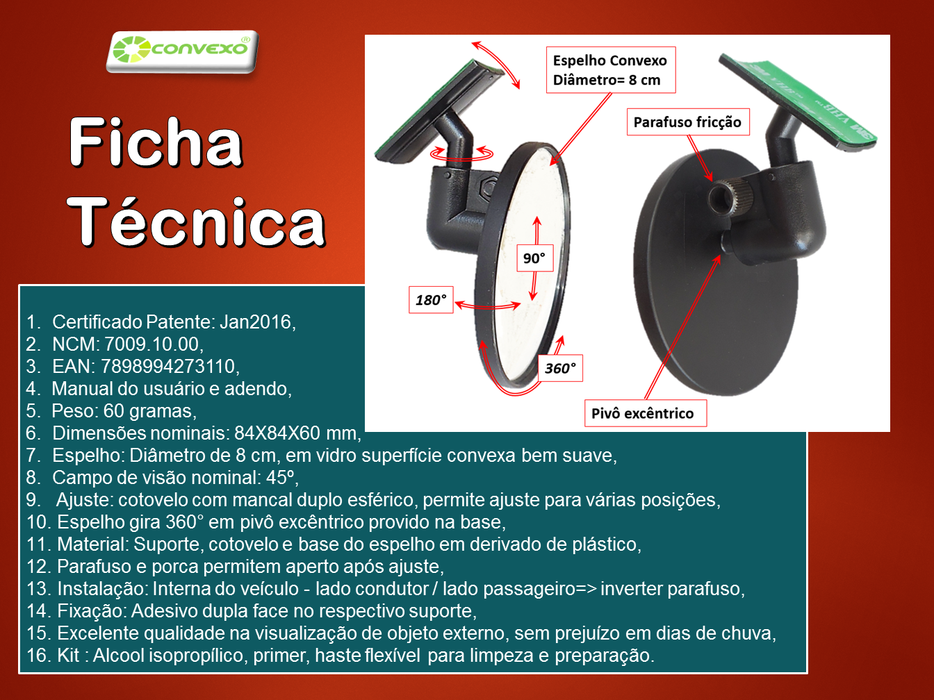 Retrovisor auxiliar com espelho convexo para eliminar o ponto cego ...
