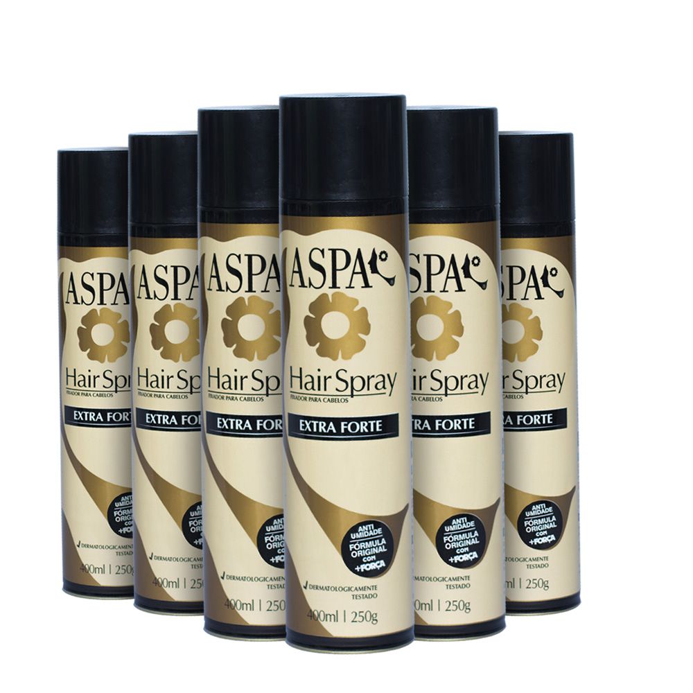 6 Aspa Hair Spray Fixador De Penteado Extra Forte - 400ml - Aspa Cosméticos