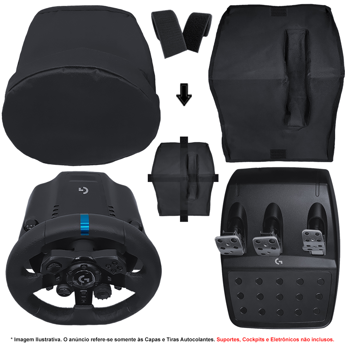 Kit Capas Protetoras para Volante, Base e Pedais G25 G27 G29 G920 G923  Simulador Gamer Logitech - Qualidade e Proteção em Capas