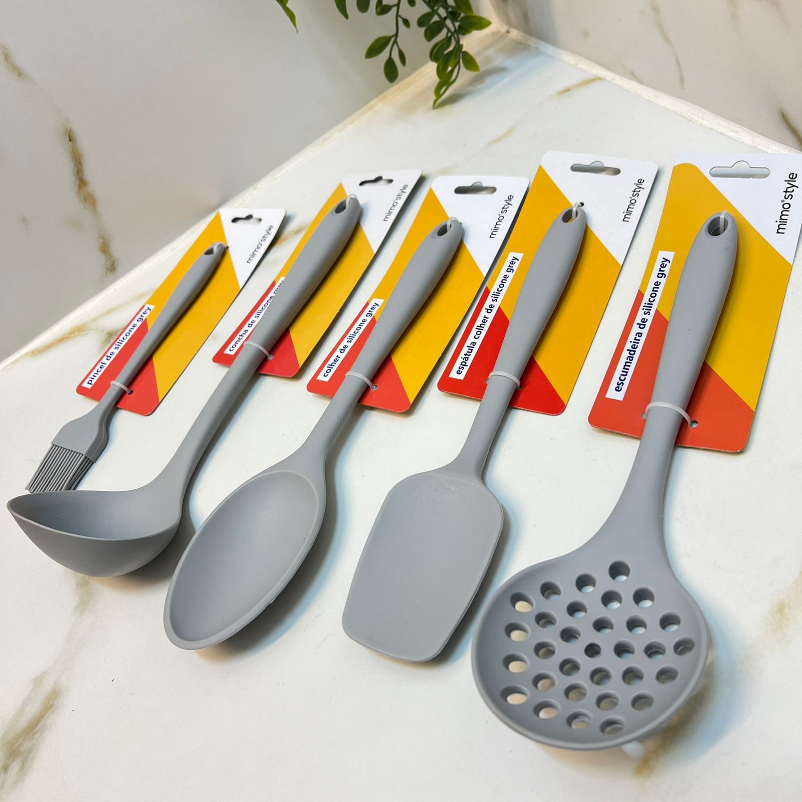 Kit Conjunto Utensílios Silicone Cinza Grey Mimo 5pçs - Atos Casa