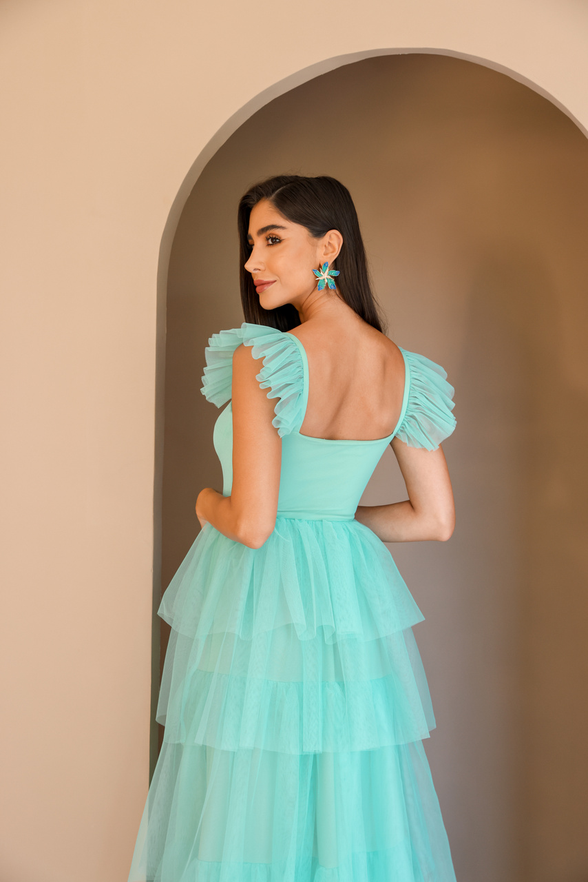 Bonnie Cabestro Tul Con Cuentas Largo Vestido Verde Menta