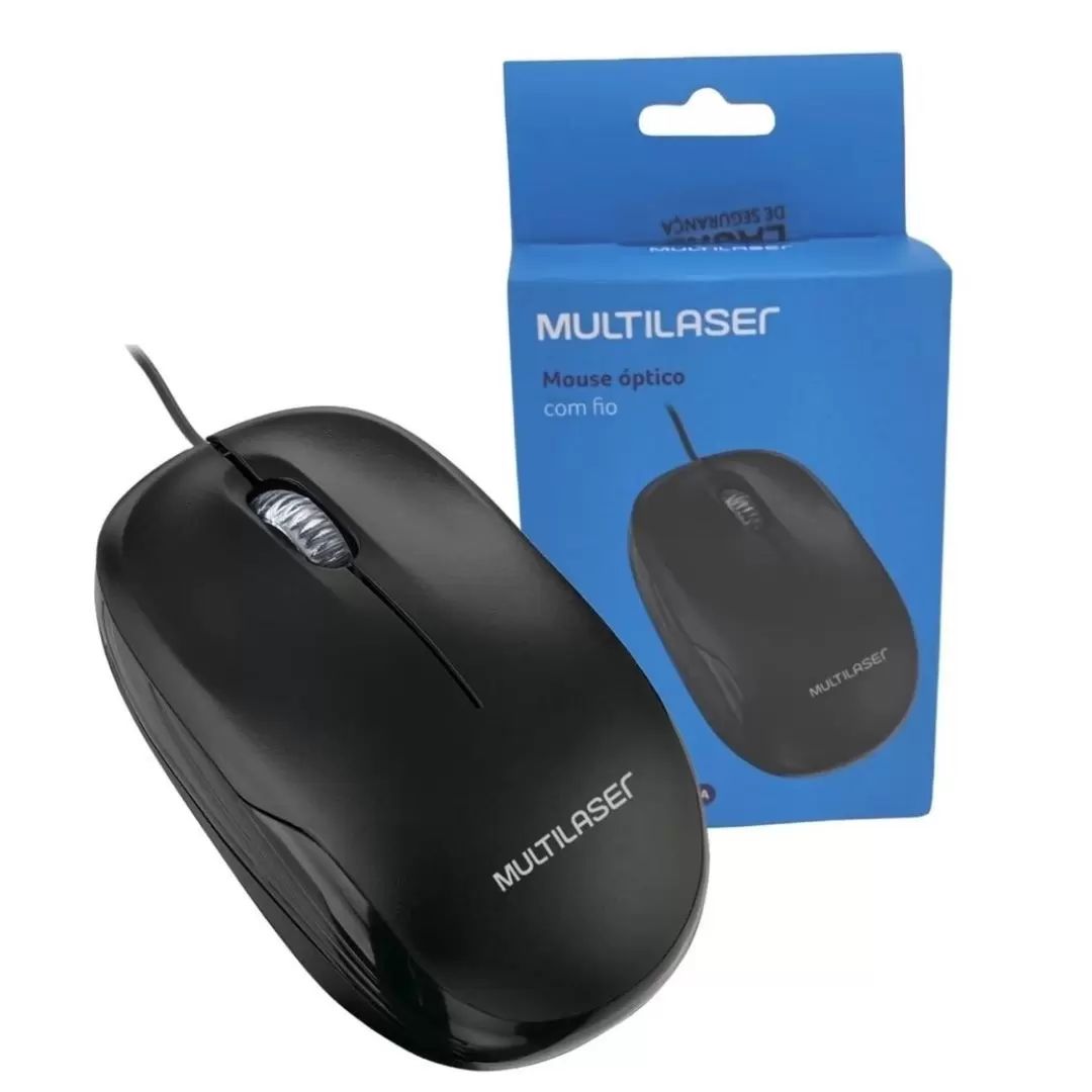 Mouse Óptico Multilaser, 1200DPI, USB, Office, Preto - MO255 - KONGY