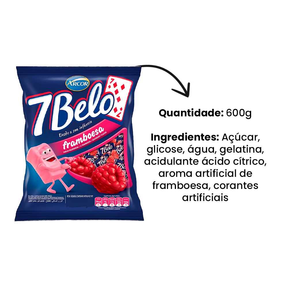 Bala 7 Belo Framboesa 600g - Arcor - Distribuidora Galacto Doces