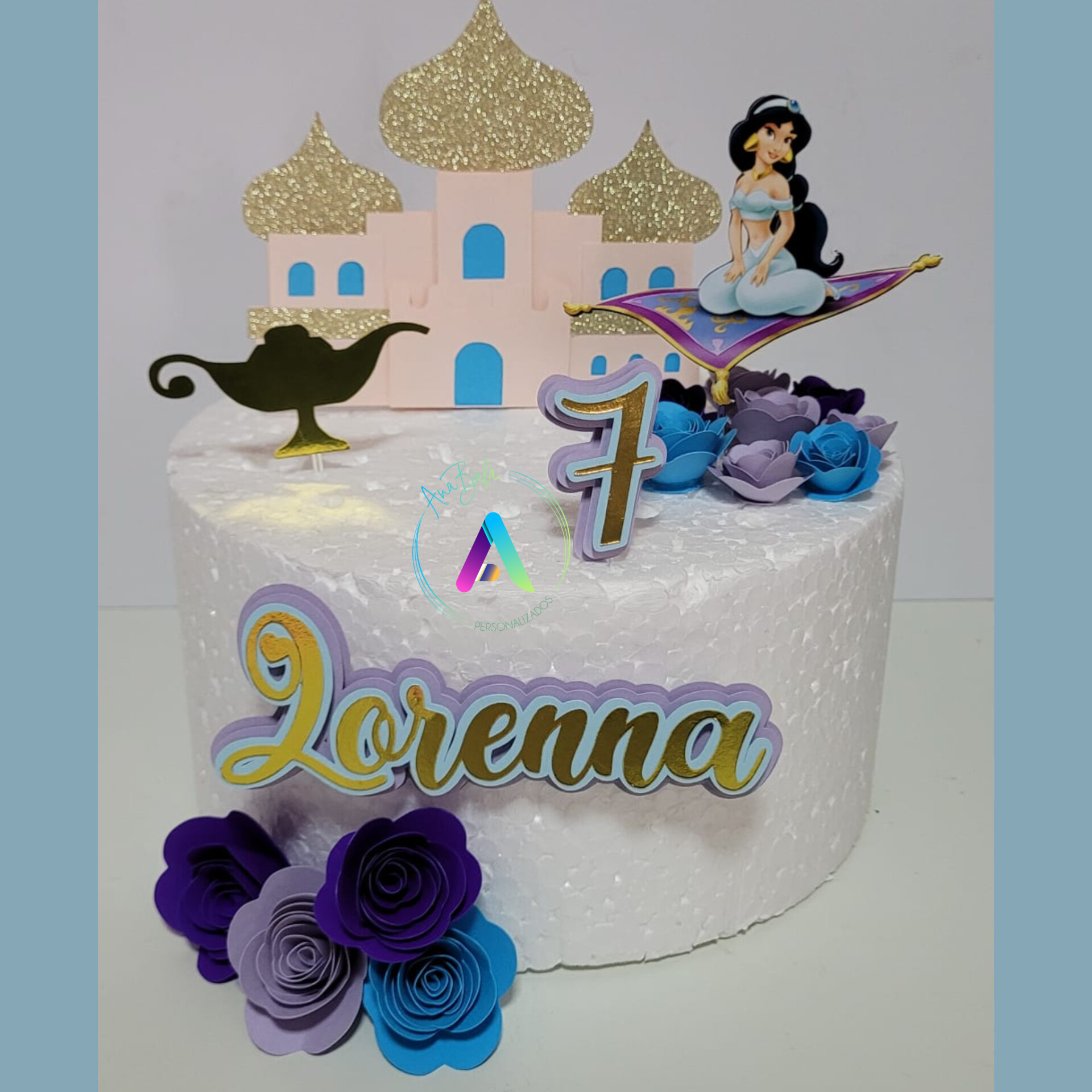 Topo de Bolo Princesa Jasmine Topper Personalizado Jasmine