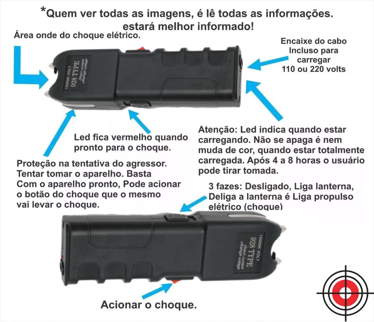 Taser Defesa Pessoal Com Coldre 150.000 Watts FORSHOOTER Militar e