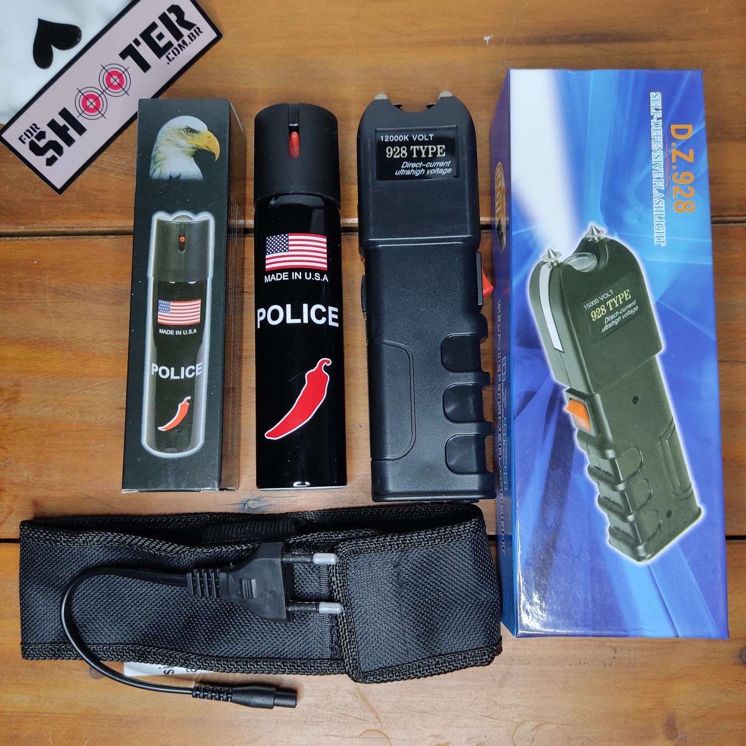 Kit Defesa Pessoal Taser + Spray POLICE U.S.A FORSHOOTER Militar e