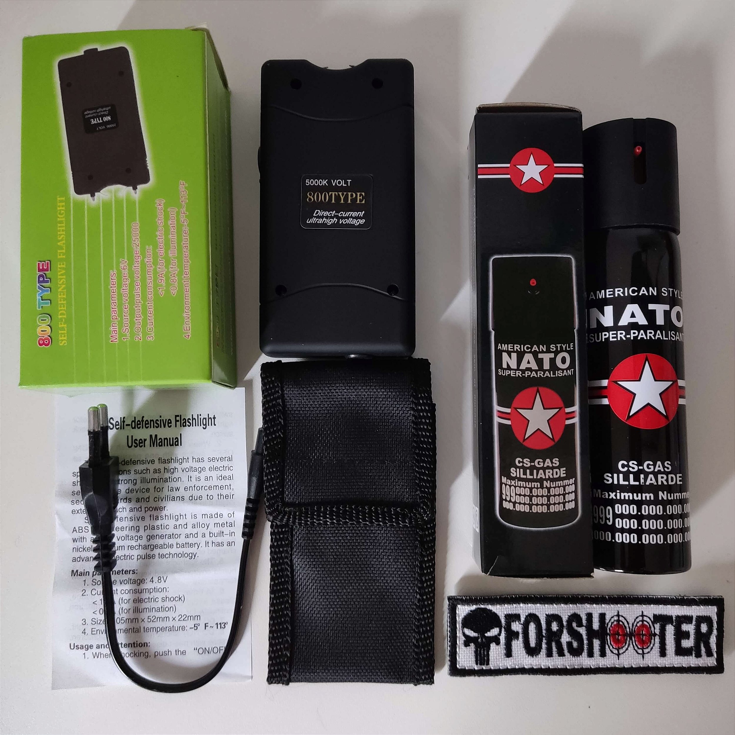 Kit Defesa Pessoal Taser 5k + Spray AMERICAN NATO CSGAS FORSHOOTER