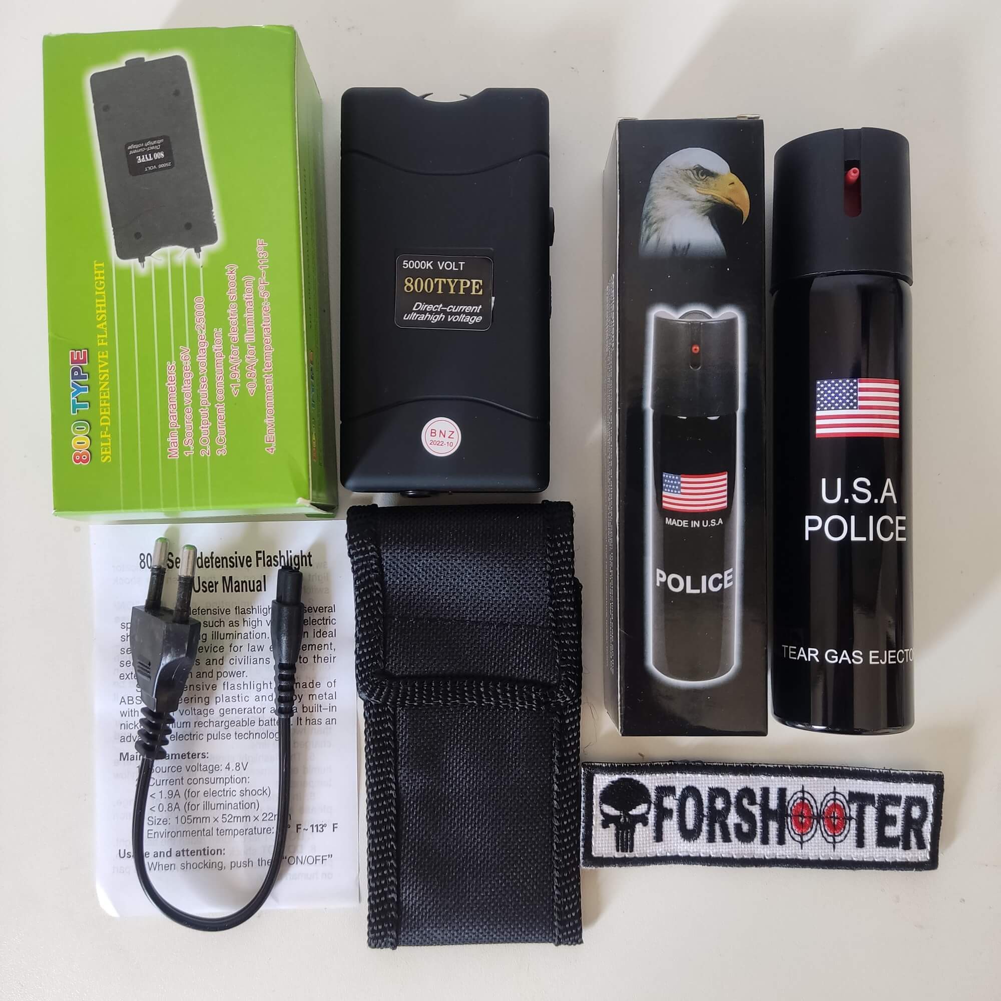 Kit Defesa Pessoal Taser 5k + Spray de Defesa POLICE U.S.A FORSHOOTER