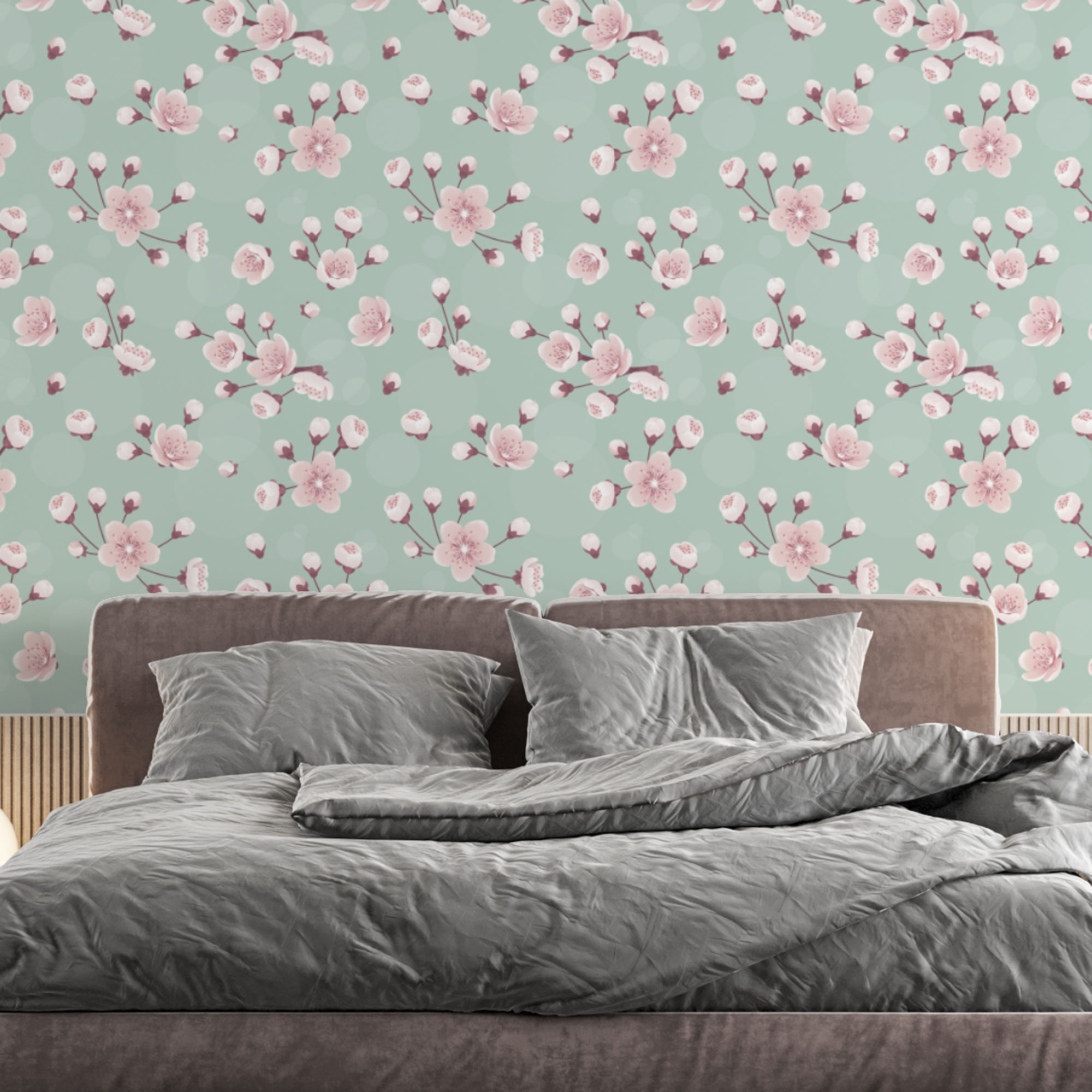 Papel de Parede Adesivo Vinil Pintura Rosa Cerejeira Flor Floral Azul  Turquesa Quarto Menina - Deliquadros