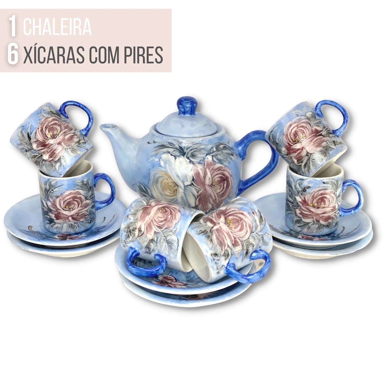 Jogo De Chá Completo Porcelana Com Rosas Pintadas À Mão