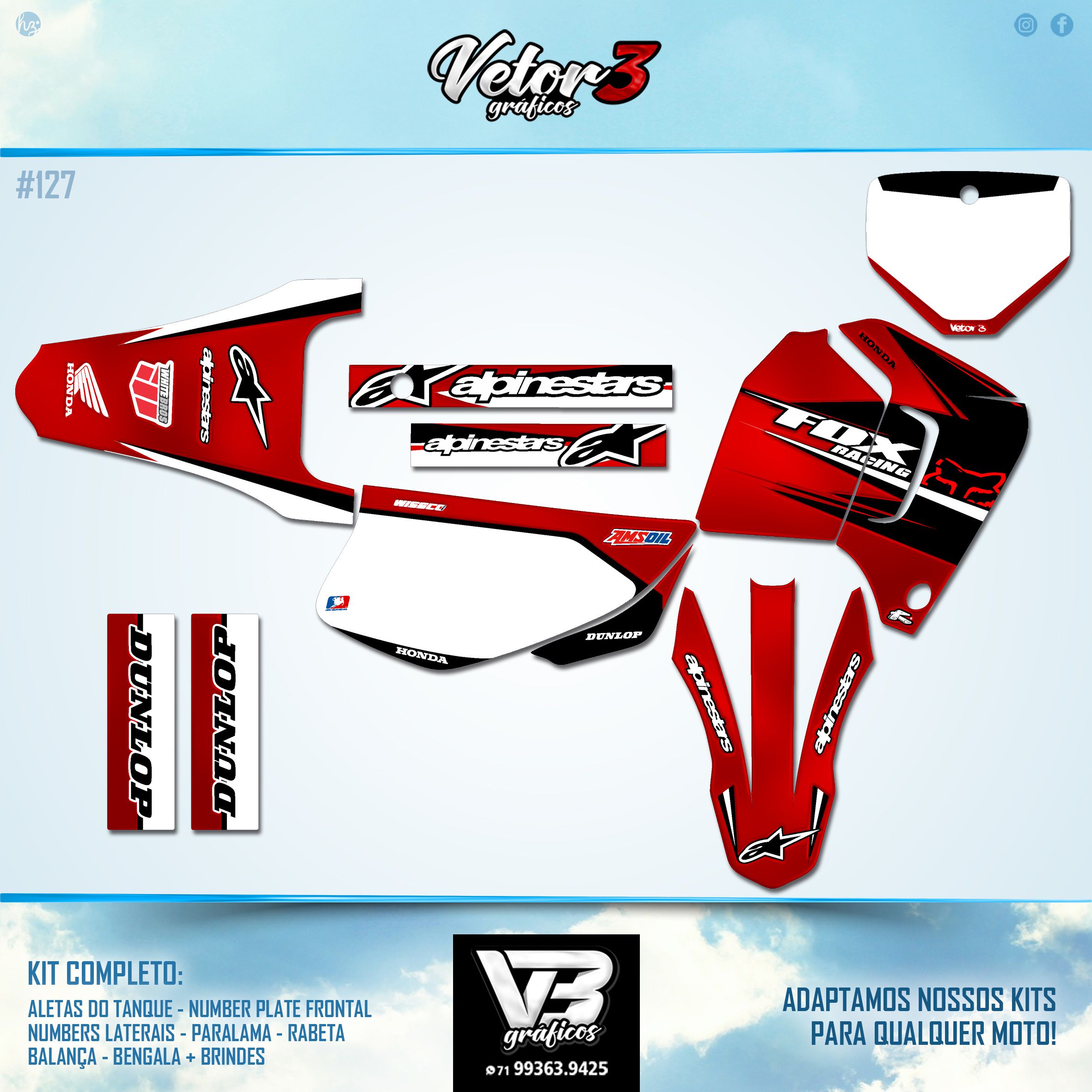 Kit Adesivo Moto De Trilha XR 200 - Azul e Vermelho