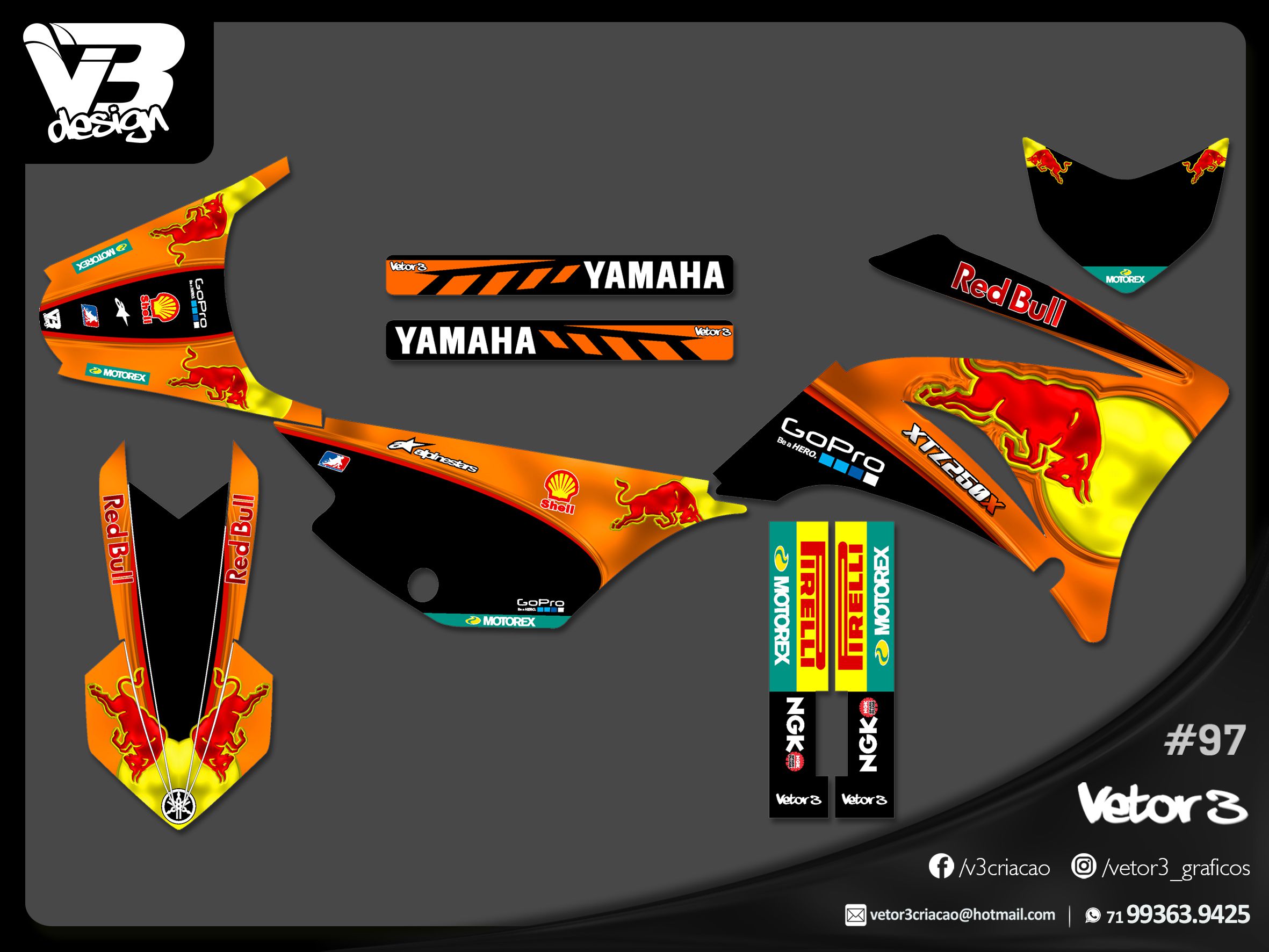 KIT GRÁFICO ADESIVO YAMAHA LANDER - Vetor3 Gráficos - O melhor Kit