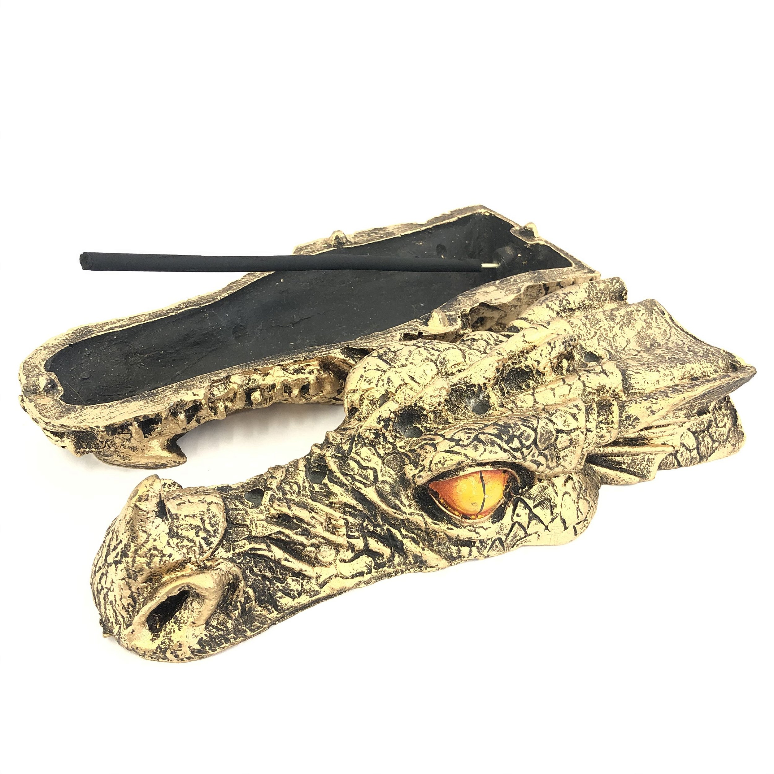 Incensário Cabeça Dragão Vareta/Cone Resina Dourado imagem 2