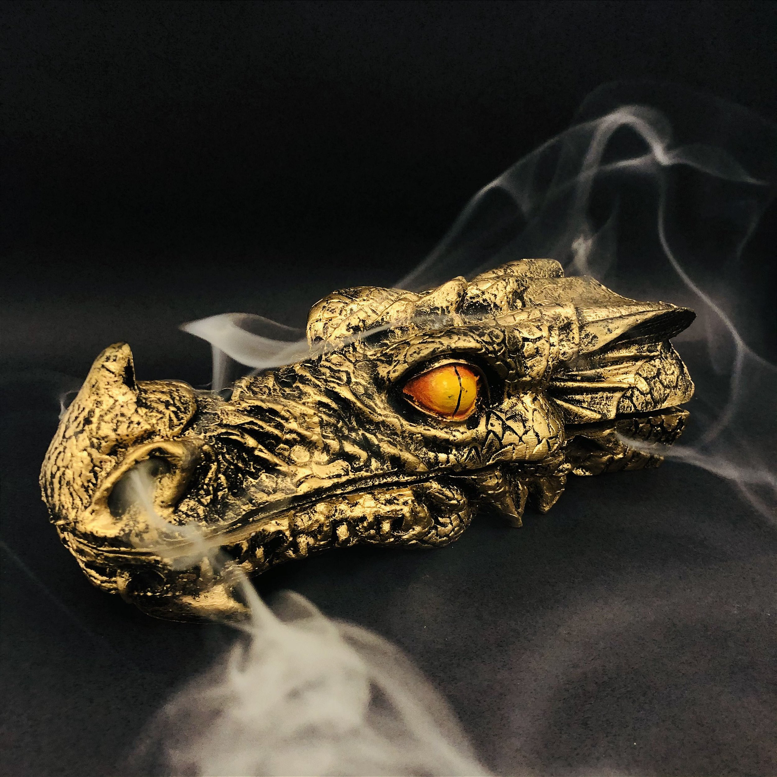Incensário Cabeça Dragão Vareta/Cone Resina Dourado imagem 3