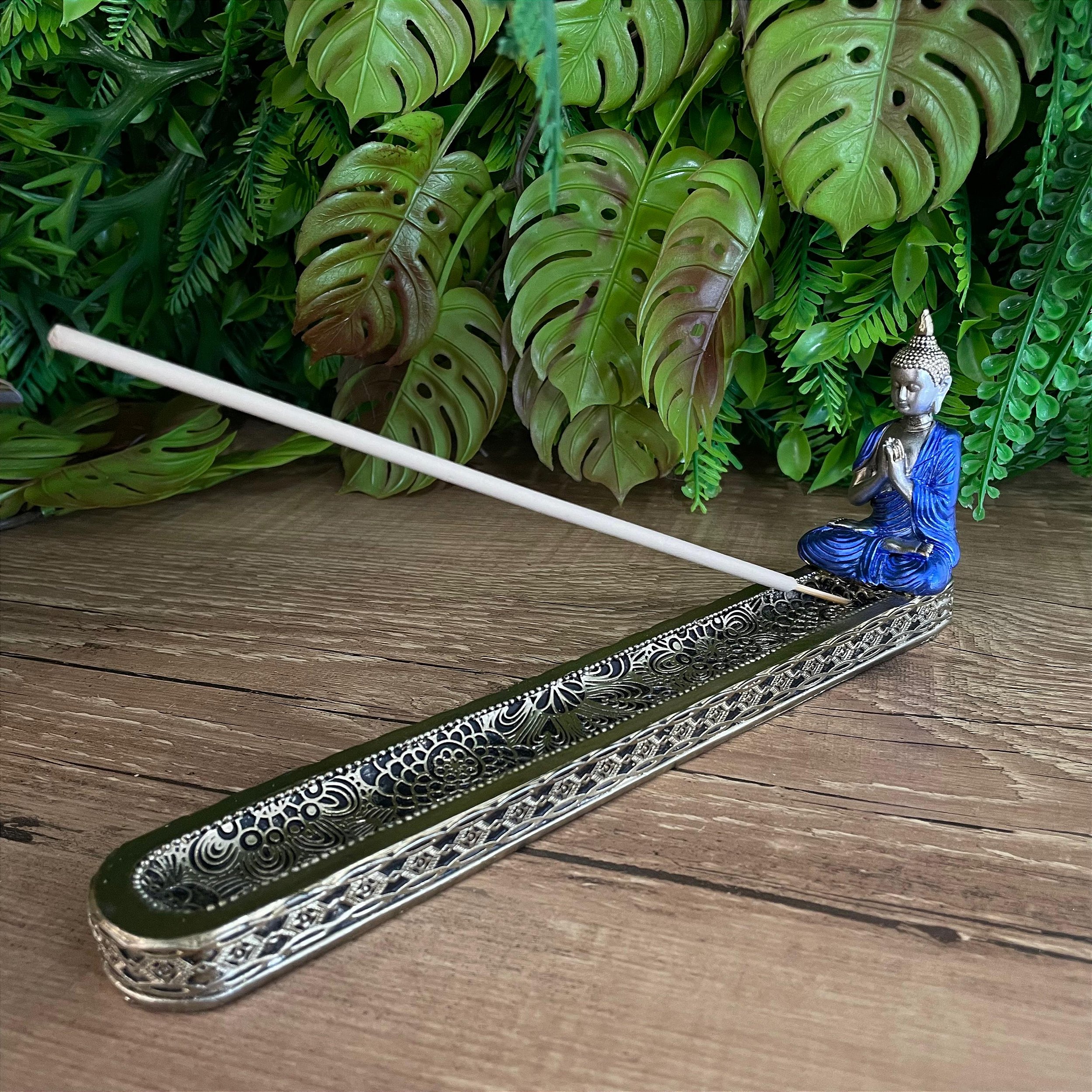 Incensário Resina Buda Com Roupa Azul imagem 3