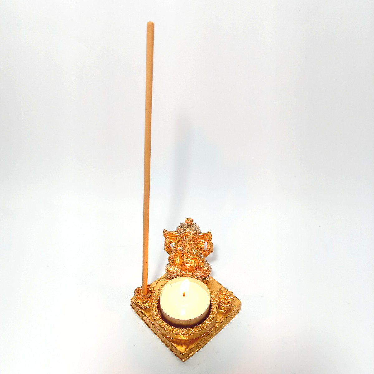 Porta Vela/Incensário em Resina Ganesha Dourado Com Brilho 8cm imagem 2