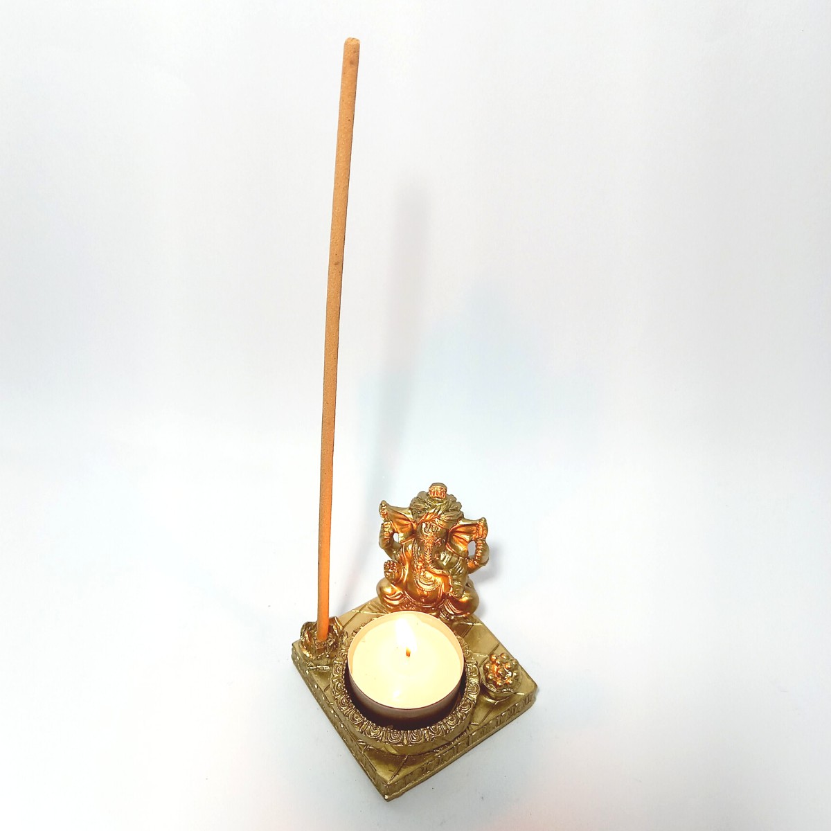 Porta Vela/Incensário em Resina Ganesha Dourado Sem Brilho 8cm imagem 2