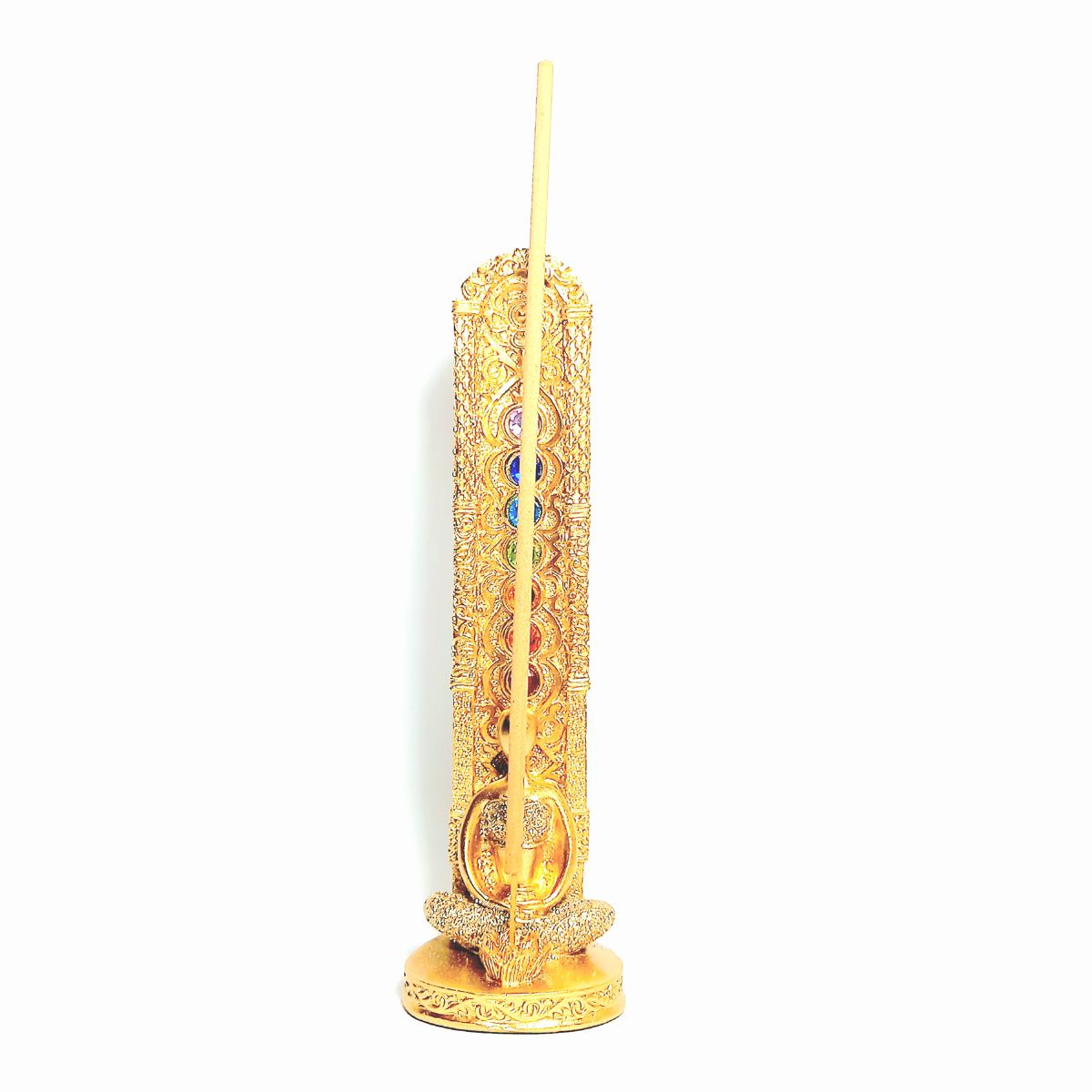 Incensário Vareta Yoga 7 Chakras Dourado com Brilho Vertical imagem 2