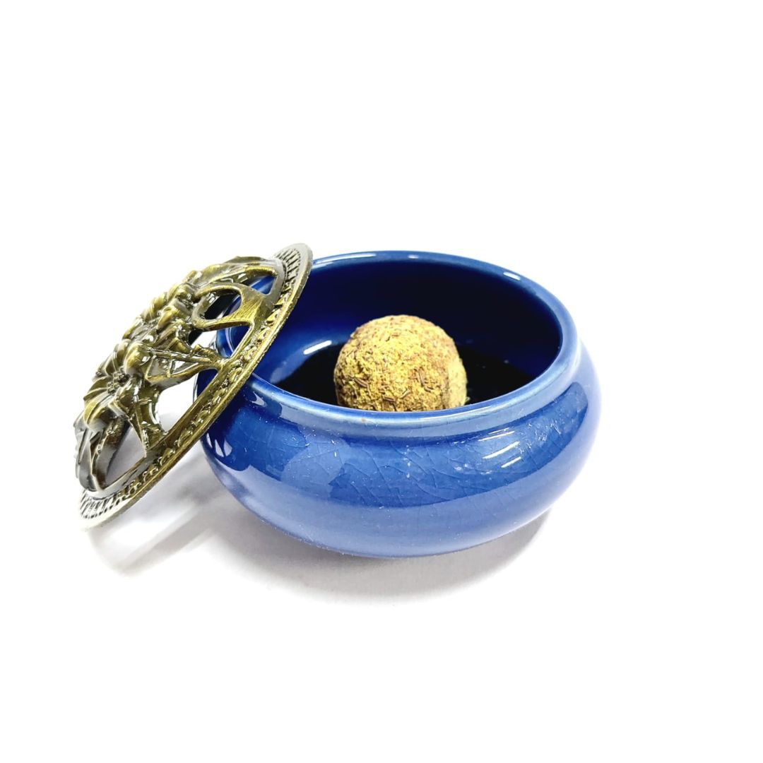 Incensário Metal/Porcelana Azul Escuro imagem 2