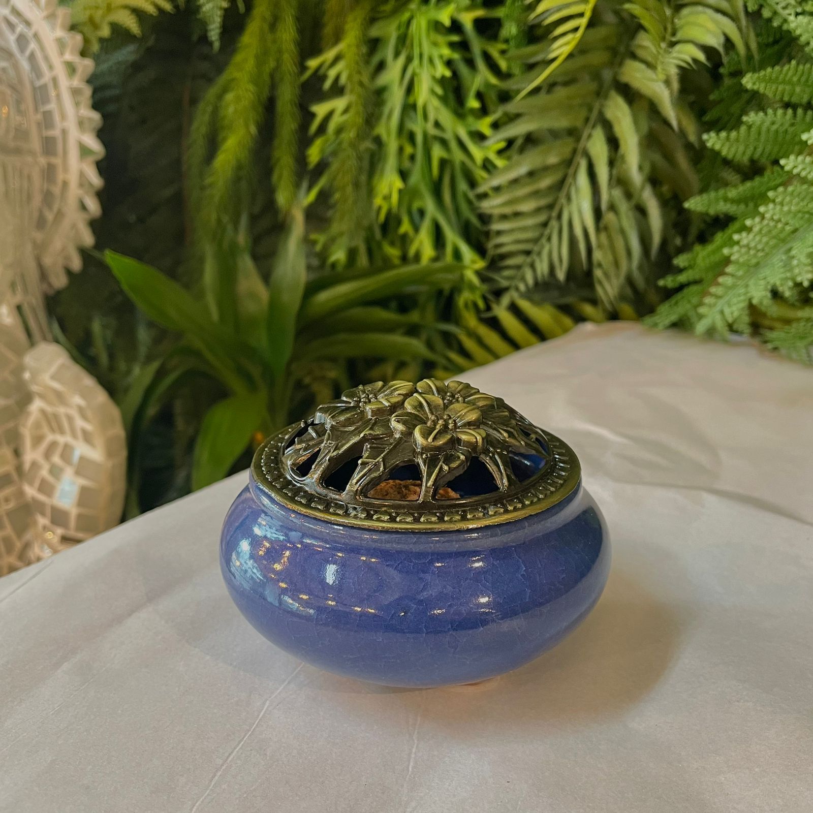 Incensário Metal/Porcelana Azul Escuro imagem 4