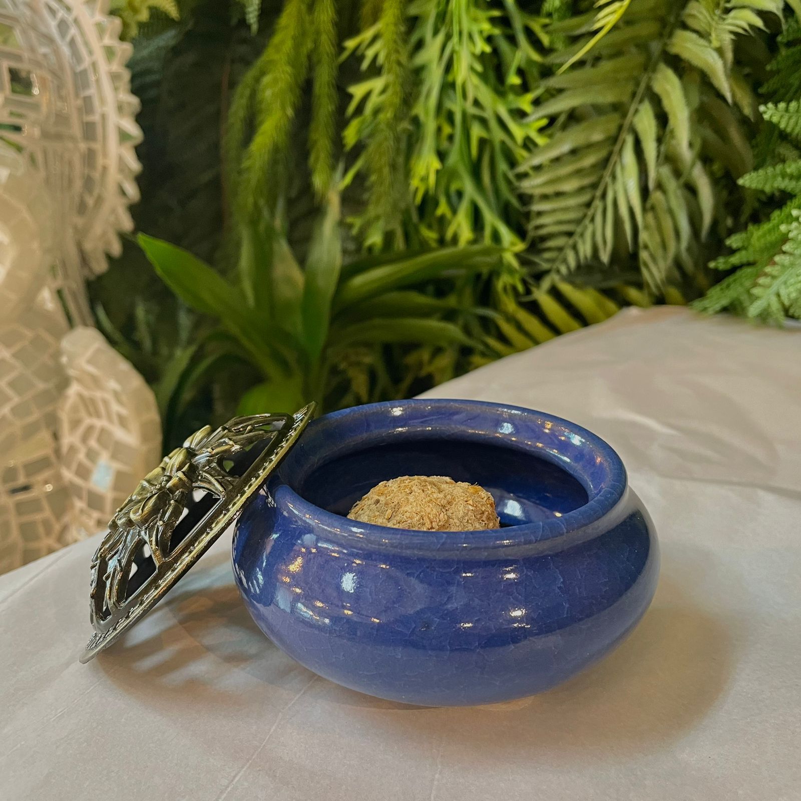 Incensário Metal/Porcelana Azul Escuro imagem 5