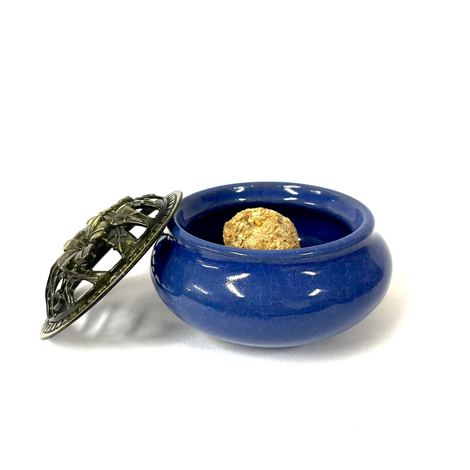 Incensário Metal/Porcelana Azul Escuro imagem 3