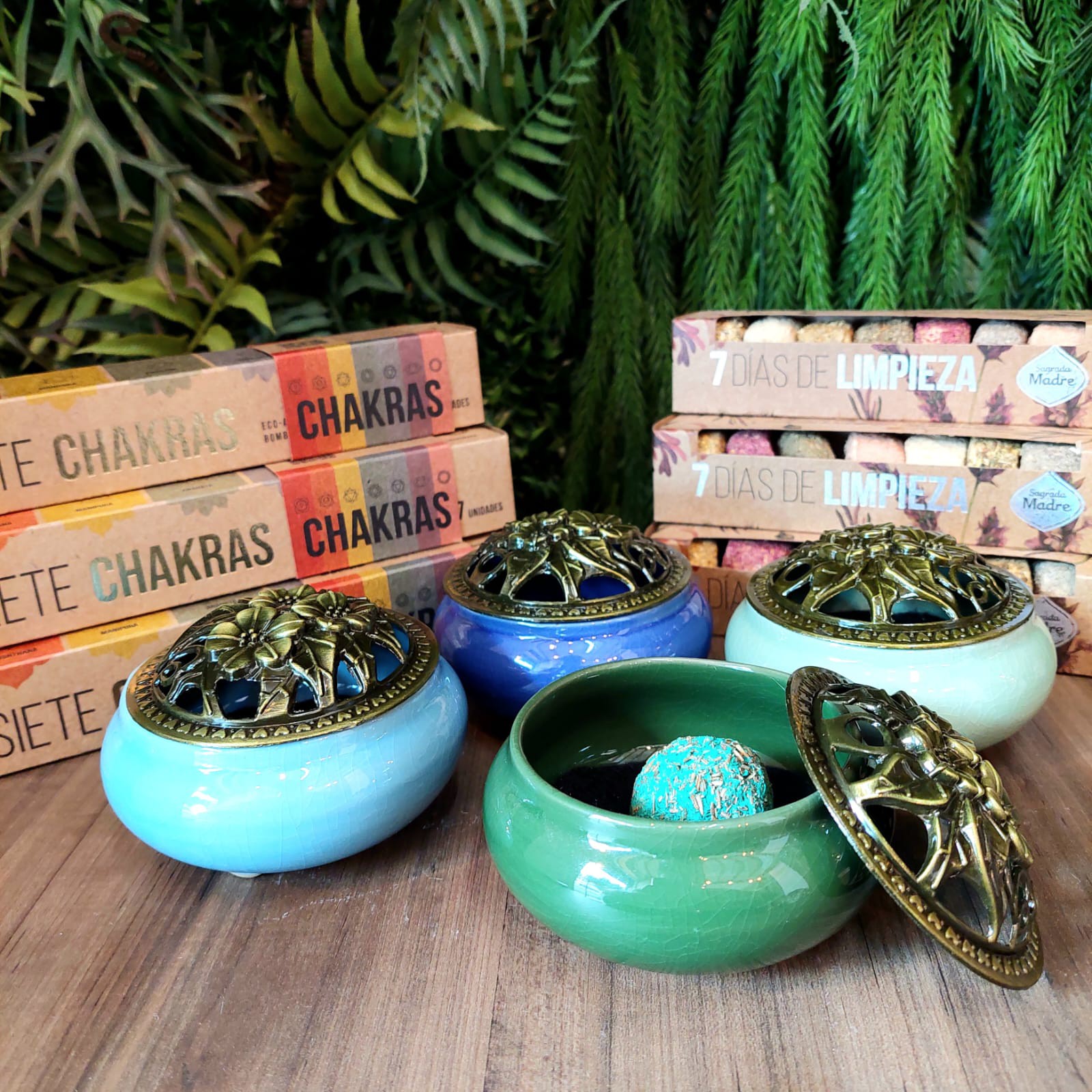 Incensário Metal/Porcelana Azul Claro imagem 6