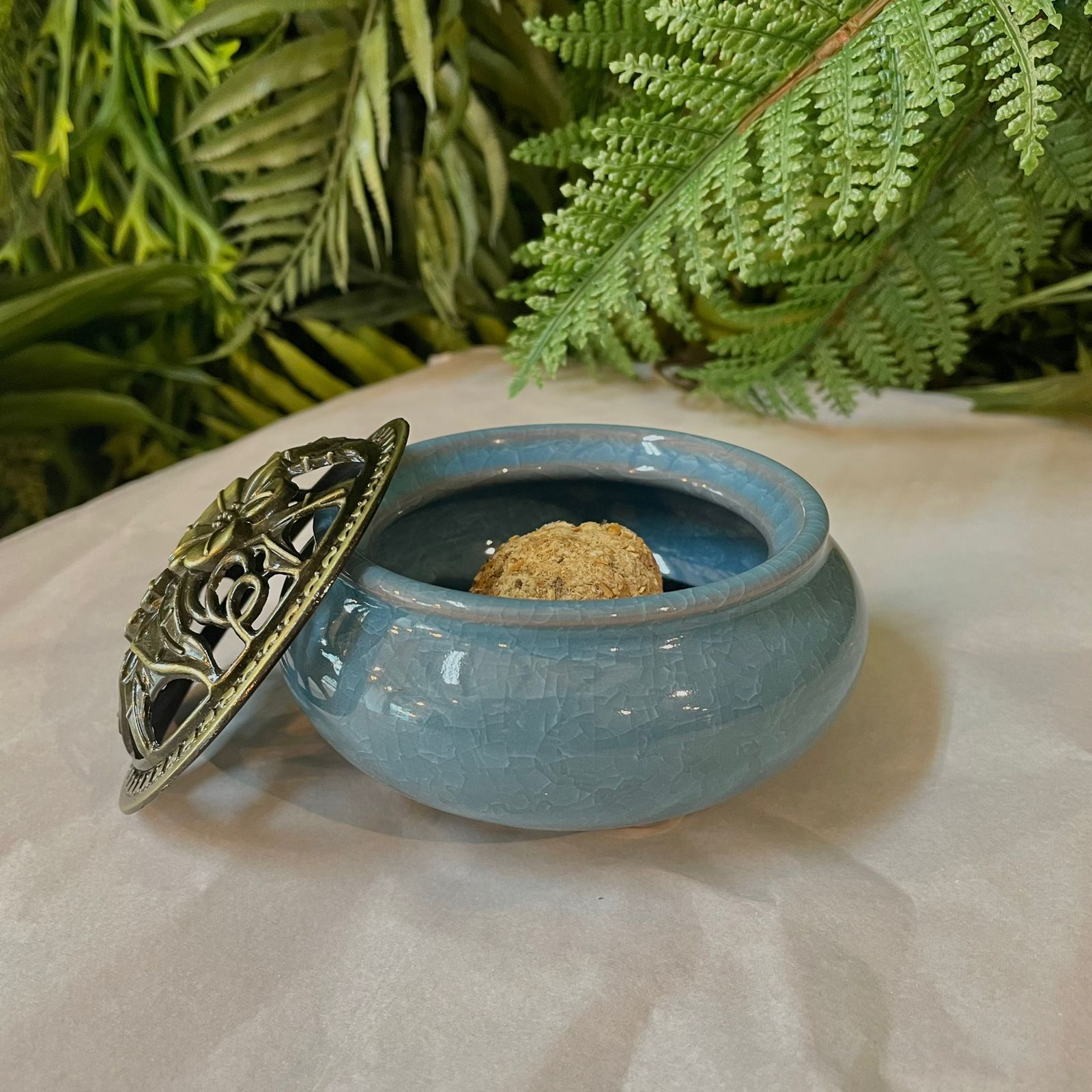 Incensário Metal/Porcelana Azul Claro imagem 5