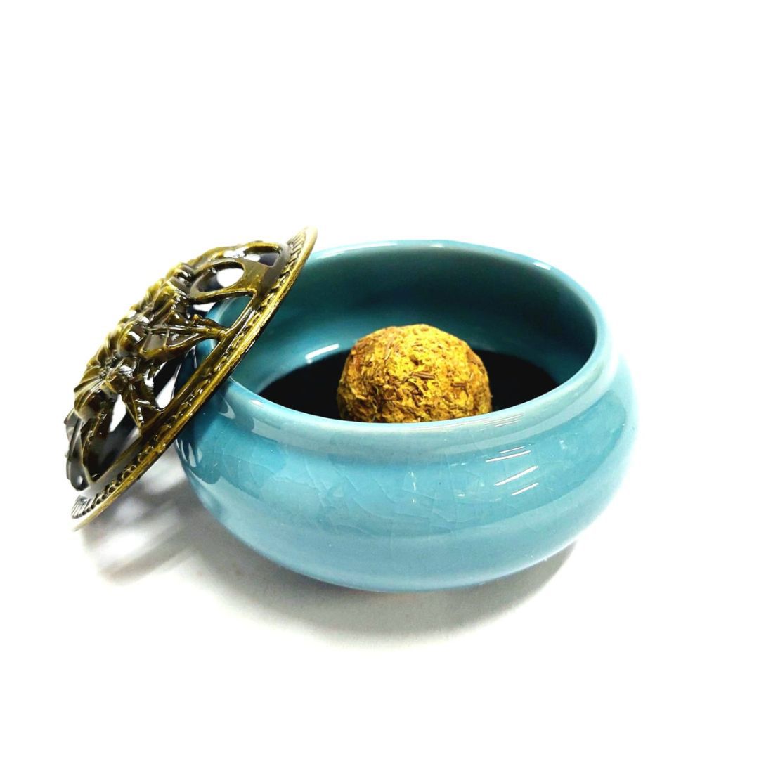 Incensário Metal/Porcelana Azul Claro imagem 2