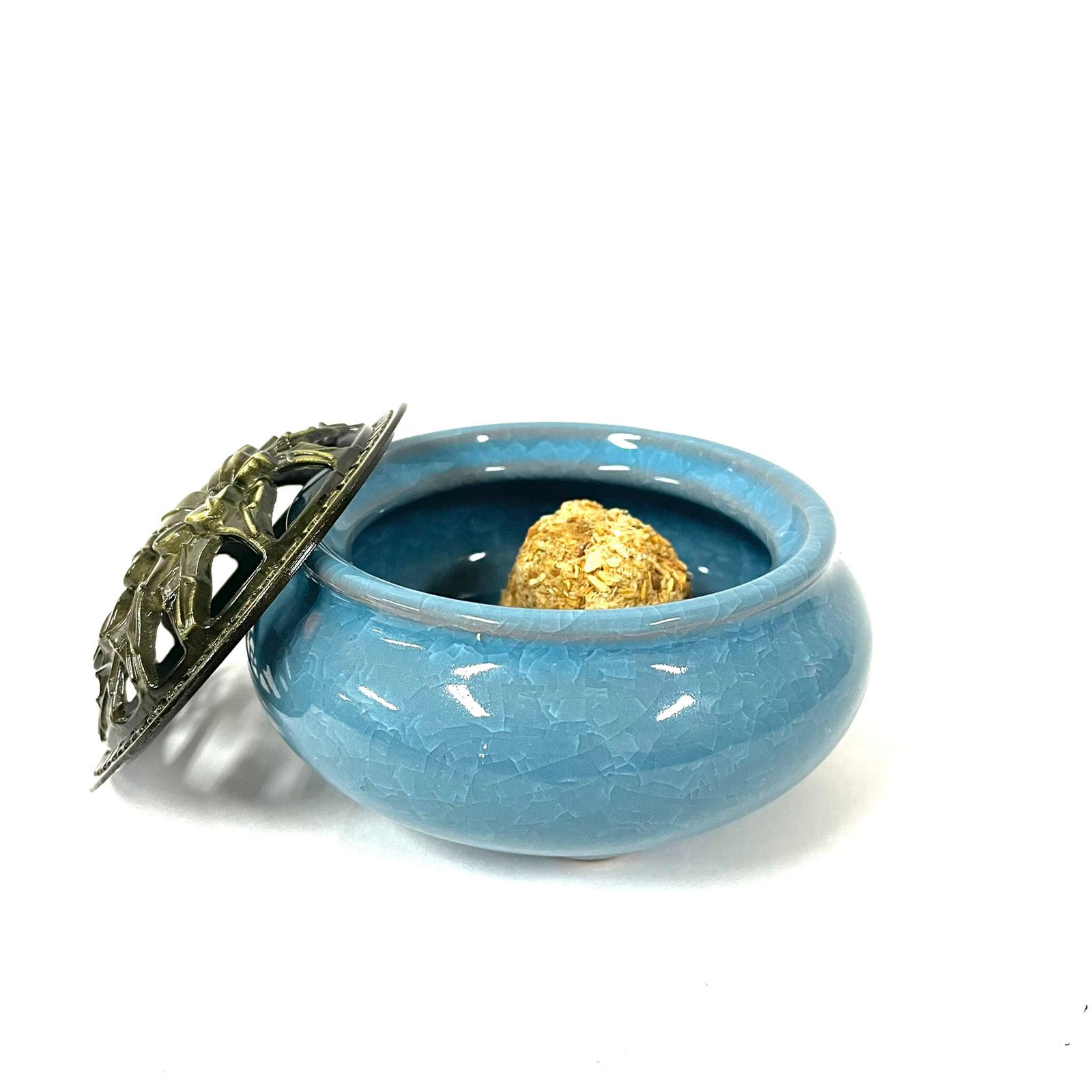 Incensário Metal/Porcelana Azul Claro imagem 3