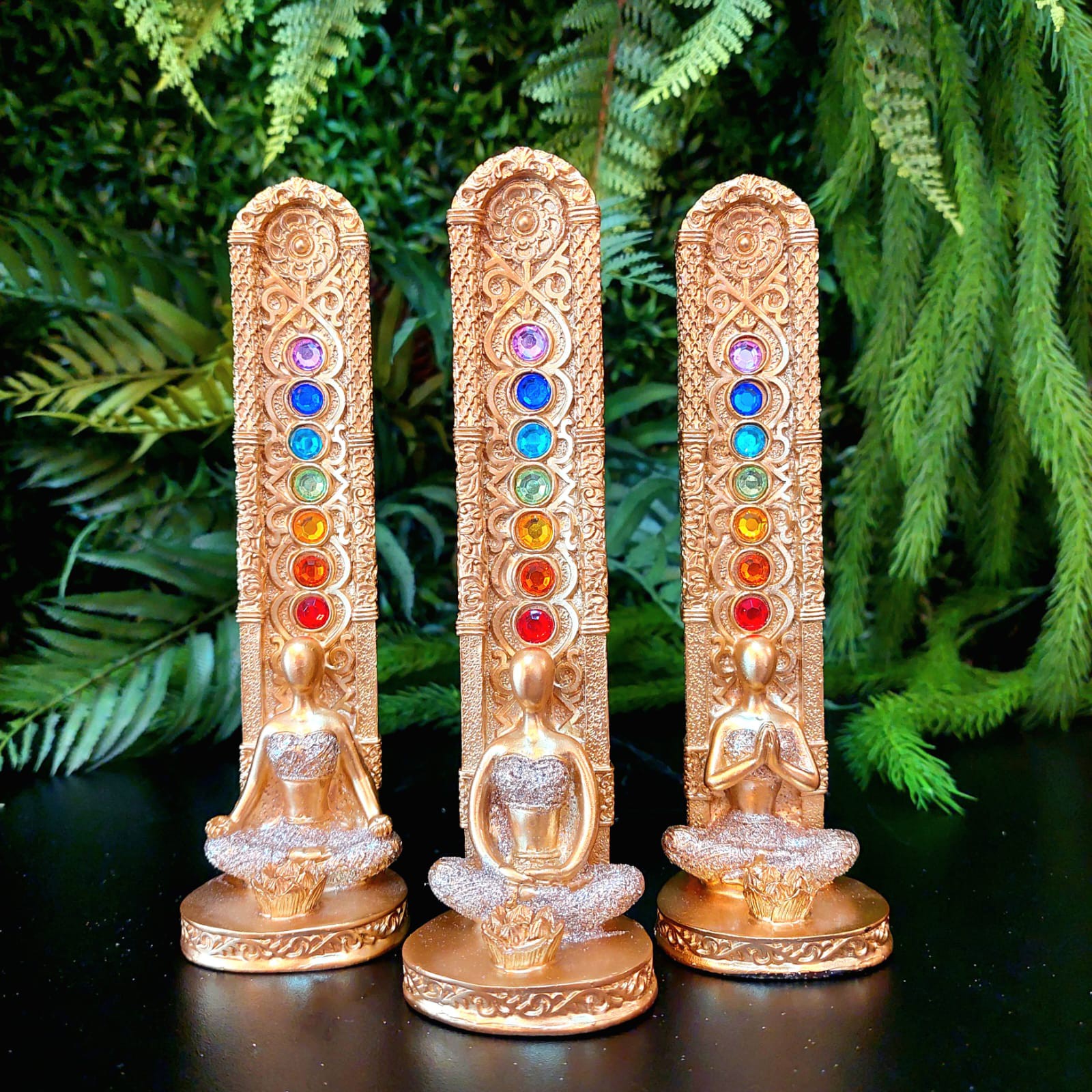 Incensário Vareta Yoga 7 Chakras Dourado com Brilho Vertical - Meditando imagem 3