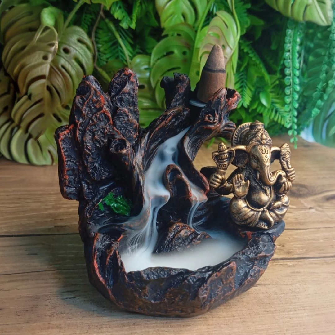 Incensário Cascata Resina Tronco Ganesha imagem 3