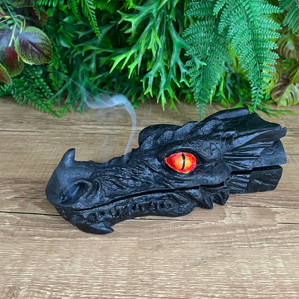 Incensário Cabeça de Dragão Preto em Resina com 24cm imagem 4