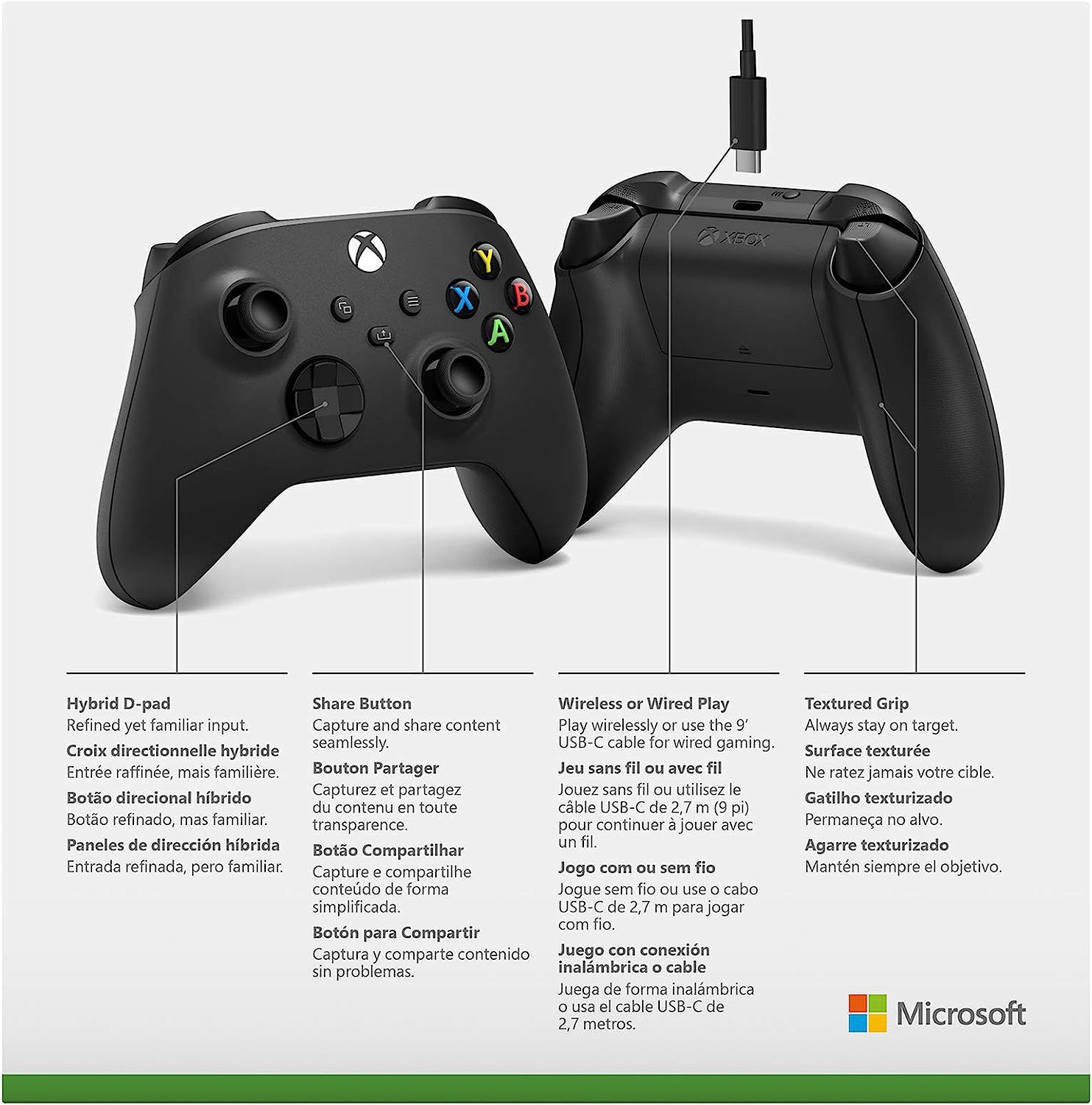 Controle Sem Fio + Cabo Usb Xbox Series S X One PC Preto - Shopptek