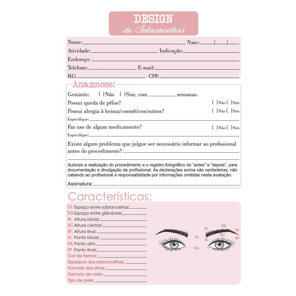 Ficha de Anamnese Micropigmentação de sobrancelhas