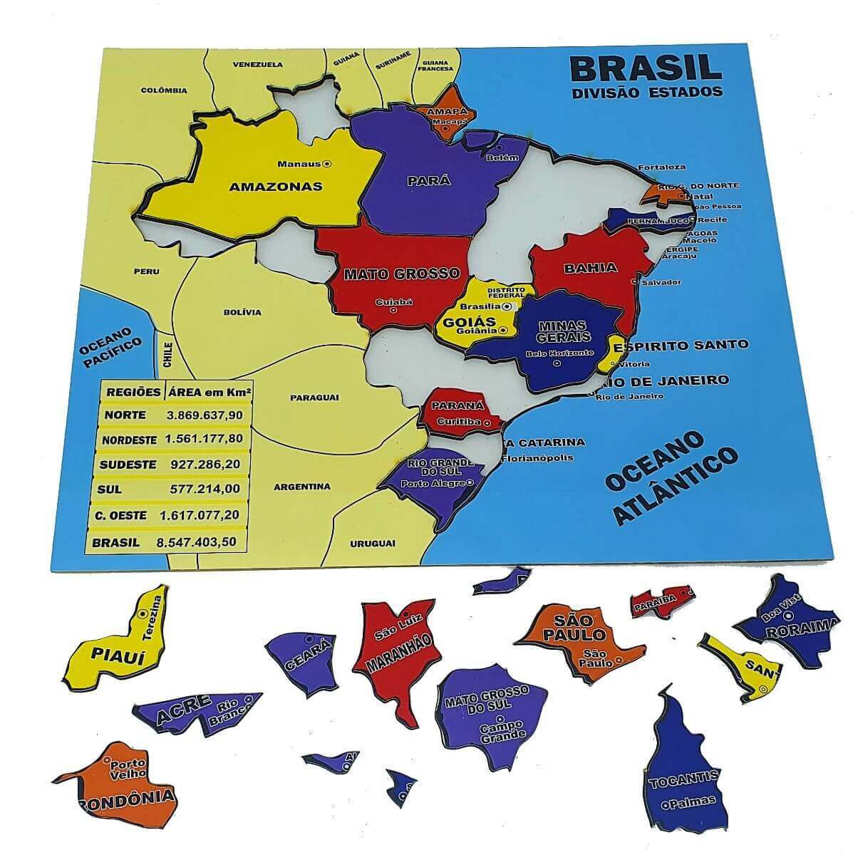 Quebra Cabeça Mapa Do Brasil Regiões Estados Capitais Newart em Promoção na  Americanas