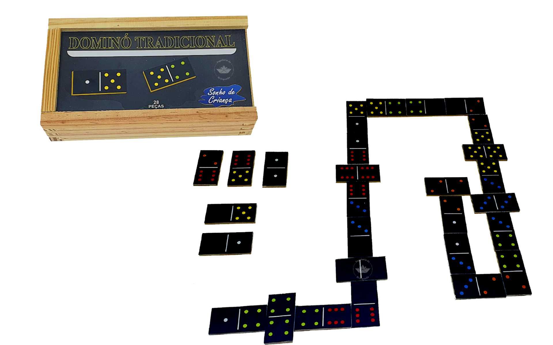 Jogo Dominó Tradicional Em Madeira 28 Peças