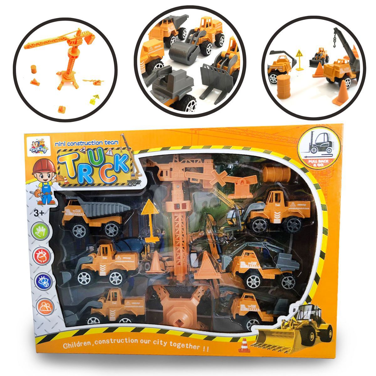 Construction Team Kit Construção com 3 Caminhões Brinquedo