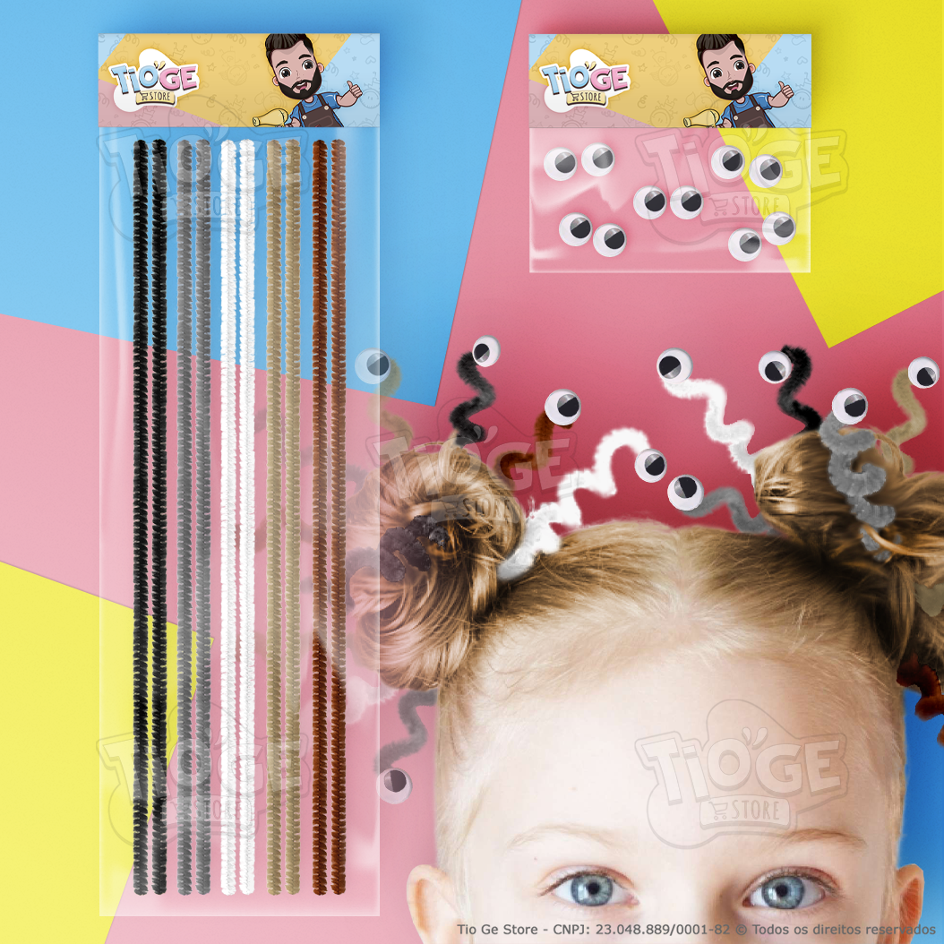 Kit Penteado Cabelo Maluco Infantil 6 Mechas de Cabelo Sintético Coloridas  + 10 Hastes Flexíveis de Pelúcia Coloridas - Tio Ge Store - É divertido se  cuidar =)