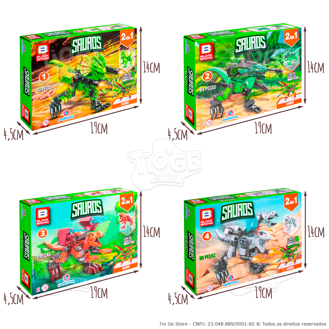 Kit Completo Sauros Robô Transformers 8 Caixas Blocos de Montar e