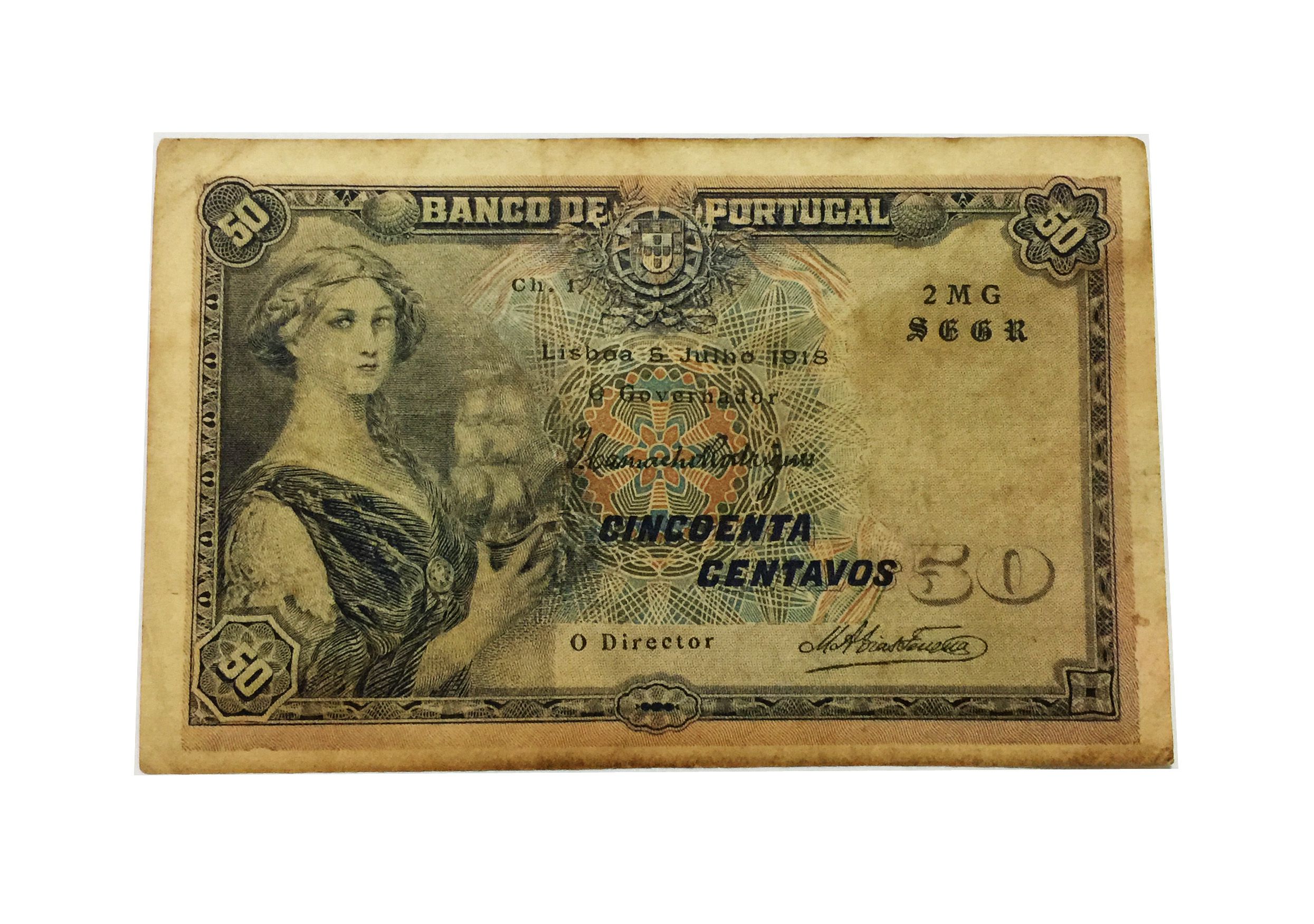 Cédula Antiga de Portugal 50 Centavos 1918 - Numismática Trato